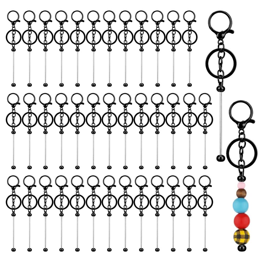 4916 40pcs Beadable Keychain Bars, Metal Beaded Keychain Blank Keychains
